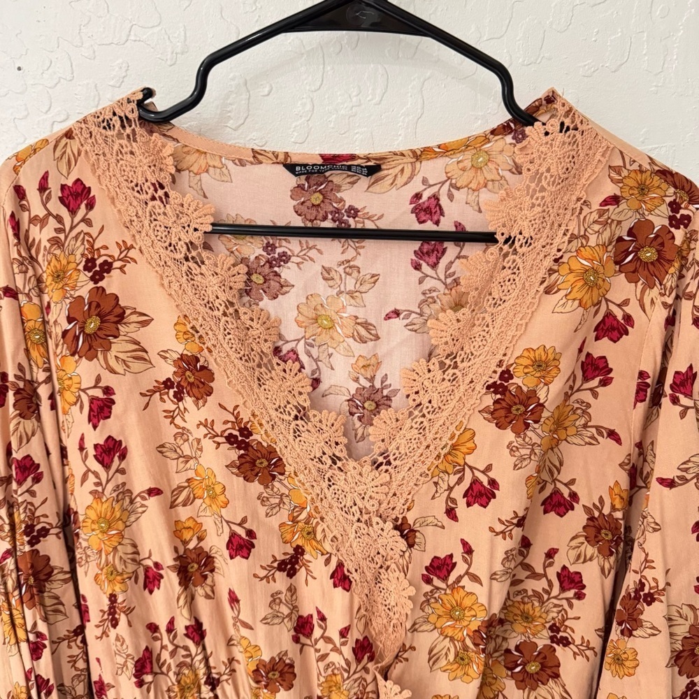 Bloomchic Floral Orange Pink Lace Babydoll Long Sleeve Blouse Plus Size 22/24 - Picture 2 of 6